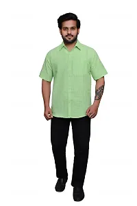 RAI's Men's Regular Fit Half Sleeves Light Self Khadi Cotton Shirt (40, Light Green)-thumb4