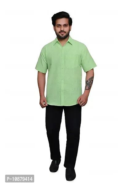 RAI's Men's Regular Fit Half Sleeves Light Self Khadi Cotton Shirt (40, Light Green)-thumb5