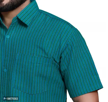 RAI's Men's Regular Fit Half Sleeves Gold Lining Khadi Cotton Shirt (40, Sea Green)-thumb4