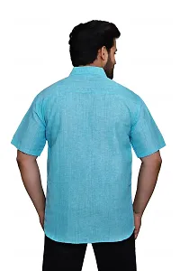 RAI's Men's Regular Fit Half Sleeves Light Self Khadi Cotton Shirt (42, Blue)-thumb1