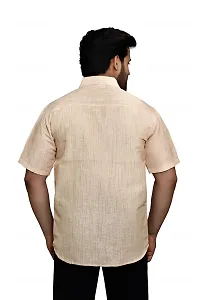 RAI's Men's Regular Fit Half Sleeves Light Self Khadi Cotton Shirt (40, Beige)-thumb1