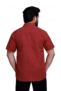 RAI's Men's Regular Fit Half Sleeves Gold Lining Khadi Cotton Shirt (42, Red)-thumb1