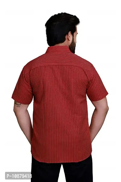 RAI's Men's Regular Fit Half Sleeves Gold Lining Khadi Cotton Shirt (42, Red)-thumb2