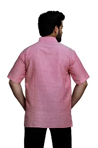 RAI's Men's Regular Half Sleeve Plain Khadi Cotton Ethnic Wear Short Kurta (40, Pink)-thumb1