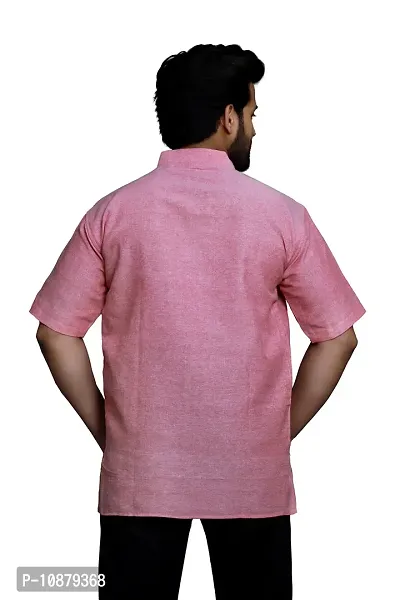 RAI's Men's Regular Half Sleeve Plain Khadi Cotton Ethnic Wear Short Kurta (40, Pink)-thumb2