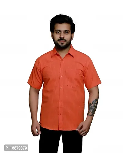 RAI's Men's Regular Fit Half Sleeves Khadi Cotton Shirt (44, Orange)