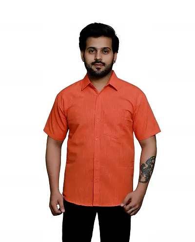 RAI's Men's Regular Fit Half Sleeves Khadi Shirt (44, Orange)