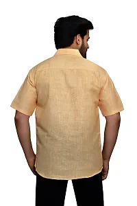 RAI's Men's Regular Fit Half Sleeves Light Self Khadi Cotton Shirt (44, Yellow)-thumb1