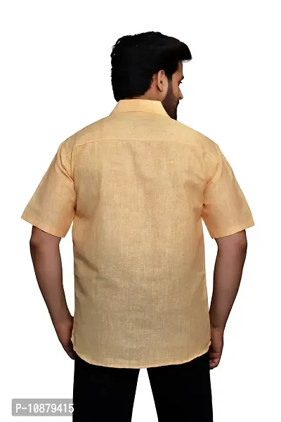 RAI's Men's Regular Fit Half Sleeves Light Self Khadi Cotton Shirt (44, Yellow)-thumb2