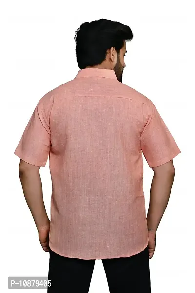 RAI's Men's Regular Fit Half Sleeves Light Self Khadi Cotton Shirt (44, Peach)-thumb2