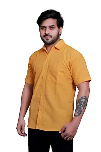 RAI's Men's Regular Fit Half Sleeves Khadi Cotton Shirt (40, Yellow)-thumb2