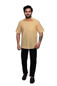 RAI's Men's Regular Fit Half Sleeves Light Self Khadi Cotton Shirt (44, Yellow)-thumb4