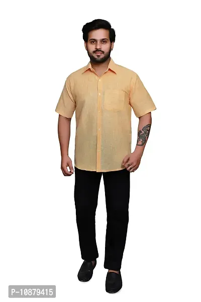 RAI's Men's Regular Fit Half Sleeves Light Self Khadi Cotton Shirt (44, Yellow)-thumb5