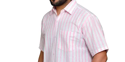 RAI's Men's Regular Fit Half Sleeves Stripped Khadi Cotton Shirt (Pink)-thumb3