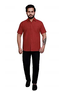 RAI's Men's Regular Fit Half Sleeves Gold Lining Khadi Cotton Shirt (42, Red)-thumb4