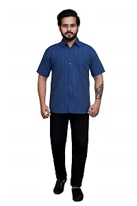 RAI's Men's Regular Fit Half Sleeves Gold Lining Khadi Cotton Shirt (44, Royal Blue)-thumb4