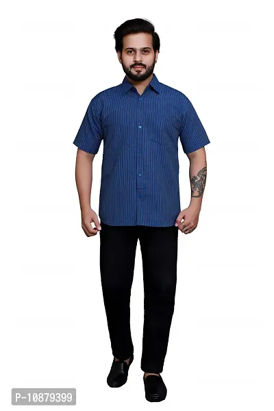 RAI's Men's Regular Fit Half Sleeves Gold Lining Khadi Cotton Shirt (44, Royal Blue)-thumb5