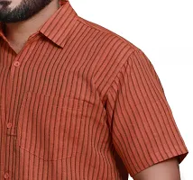 RAI's Men's Regular Fit Half Sleeves Gold Lining Khadi Cotton Shirt (40, Orange)-thumb3