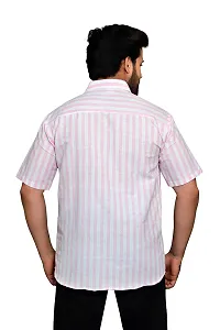 RAI's Men's Regular Fit Half Sleeves Stripped Khadi Cotton Shirt (Pink)-thumb1