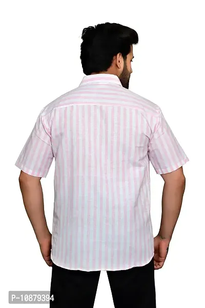 RAI's Men's Regular Fit Half Sleeves Stripped Khadi Cotton Shirt (Pink)-thumb2