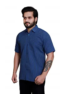 RAI's Men's Regular Fit Half Sleeves Gold Lining Khadi Cotton Shirt (44, Royal Blue)-thumb2