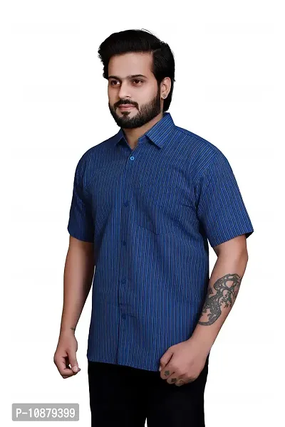 RAI's Men's Regular Fit Half Sleeves Gold Lining Khadi Cotton Shirt (44, Royal Blue)-thumb3