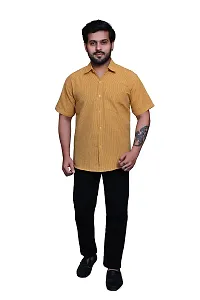 RAI's Men's Regular Fit Half Sleeves Black Lining Khadi Cotton Shirt (44, Yellow)-thumb4