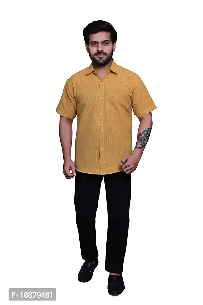 RAI's Men's Regular Fit Half Sleeves Black Lining Khadi Cotton Shirt (44, Yellow)-thumb5