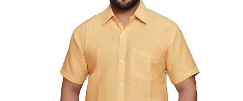 RAI's Men's Regular Fit Half Sleeves Plain Khadi Cotton Shirt (40, Lemon)-thumb3