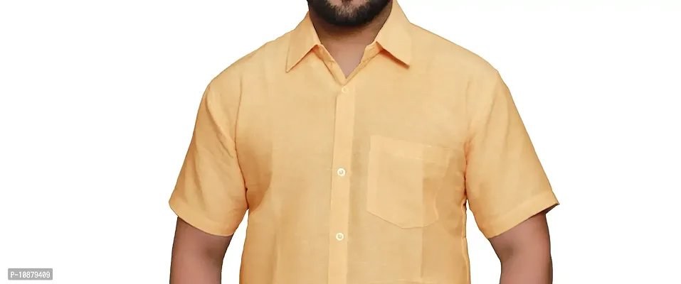 RAI's Men's Regular Fit Half Sleeves Plain Khadi Cotton Shirt (40, Lemon)-thumb4