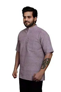 RAI's Men's Regular Half Sleeve Plain Khadi Cotton Ethnic Wear Short Kurta (40, Brown)-thumb2