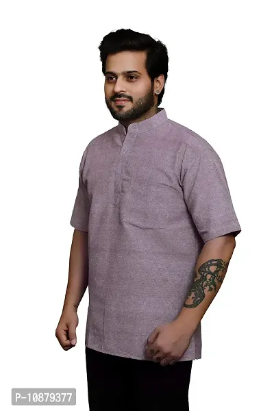 RAI's Men's Regular Half Sleeve Plain Khadi Cotton Ethnic Wear Short Kurta (40, Brown)-thumb3