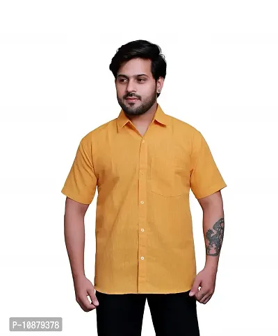 RAI's Men's Regular Fit Half Sleeves Khadi Cotton Shirt (40, Yellow)