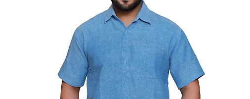 RAI's Men's Regular Fit Half Sleeves Plain Khadi Cotton Shirt (42, Blue)-thumb3