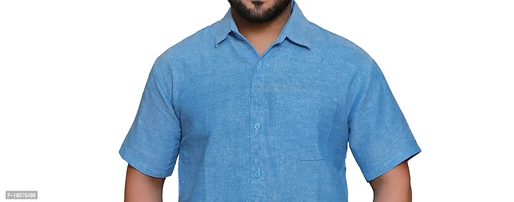 RAI's Men's Regular Fit Half Sleeves Plain Khadi Cotton Shirt (42, Blue)-thumb4