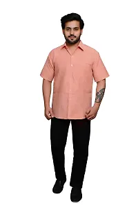 RAI's Men's Regular Fit Half Sleeves Light Self Khadi Cotton Shirt (44, Peach)-thumb4