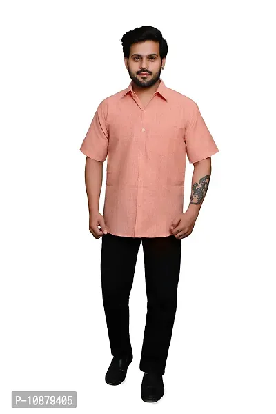 RAI's Men's Regular Fit Half Sleeves Light Self Khadi Cotton Shirt (44, Peach)-thumb5