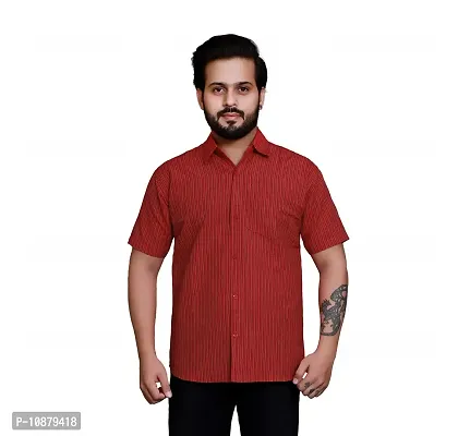 RAI's Men's Regular Fit Half Sleeves Gold Lining Khadi Cotton Shirt (42, Red)