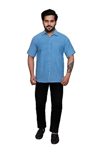 RAI's Men's Regular Fit Half Sleeves Plain Khadi Cotton Shirt (42, Blue)-thumb4