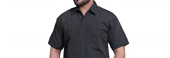 RAI's Men's Regular Fit Half Sleeves Black Lining Khadi Cotton Shirt (40, Black)-thumb3