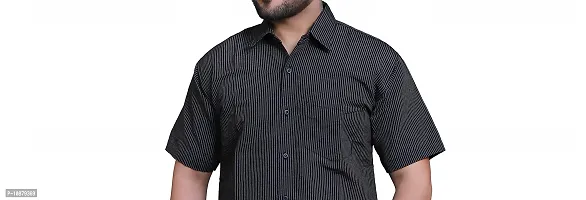 RAI's Men's Regular Fit Half Sleeves Black Lining Khadi Cotton Shirt (40, Black)-thumb4