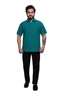 RAI's Men's Regular Fit Half Sleeves Gold Lining Khadi Cotton Shirt (40, Sea Green)-thumb4