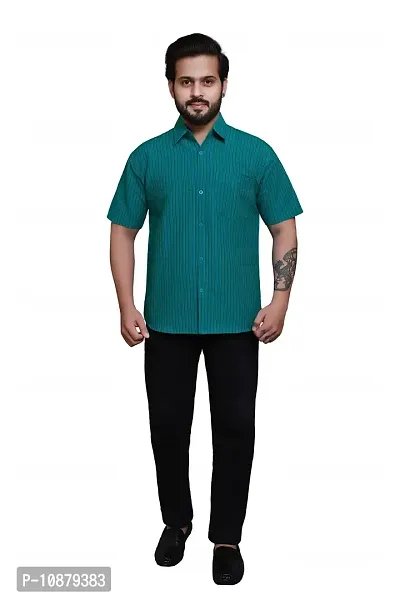 RAI's Men's Regular Fit Half Sleeves Gold Lining Khadi Cotton Shirt (40, Sea Green)-thumb5