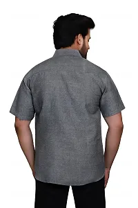 RAI's Men's Regular Fit Half Sleeves Plain Khadi Cotton Shirt (42, Grey)-thumb1