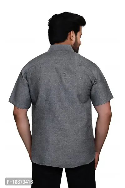 RAI's Men's Regular Fit Half Sleeves Plain Khadi Cotton Shirt (42, Grey)-thumb2