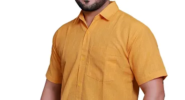 RAI's Men's Regular Fit Half Sleeves Khadi Cotton Shirt (40, Yellow)-thumb3