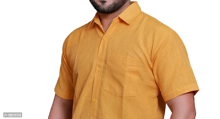 RAI's Men's Regular Fit Half Sleeves Khadi Cotton Shirt (40, Yellow)-thumb4