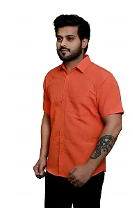 RAI's Men's Regular Fit Half Sleeves Khadi Cotton Shirt (44, Orange)-thumb2