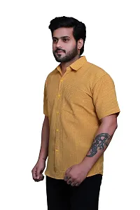 RAI's Men's Regular Fit Half Sleeves Black Lining Khadi Cotton Shirt (44, Yellow)-thumb2