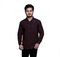 RAI's Men's Full Sleeves Mandarin Collar Striped Khadi Cotton Shirt (40, Black)-thumb2